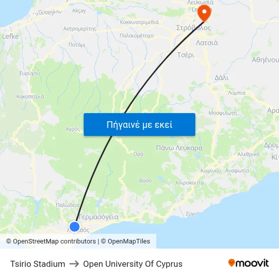 Tsirio Stadium to Open University Of Cyprus map