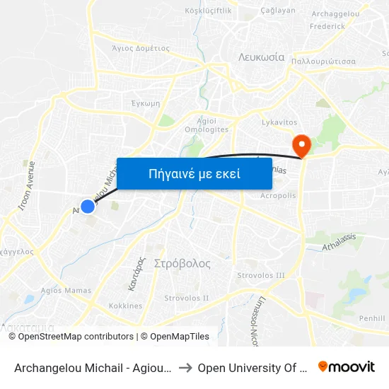 Archangelou Michail - Ag. Alexiou to Open University Of Cyprus map