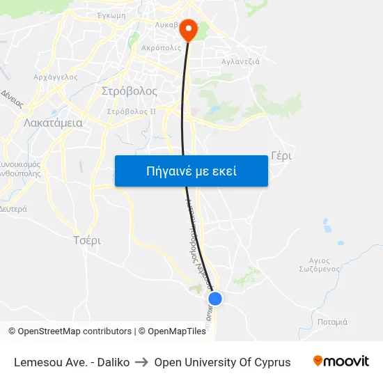 Lemesou Ave. - Daliko to Open University Of Cyprus map
