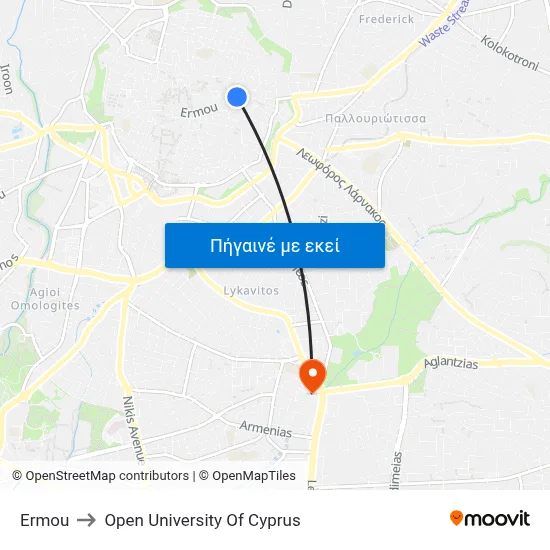 Ermou to Open University Of Cyprus map