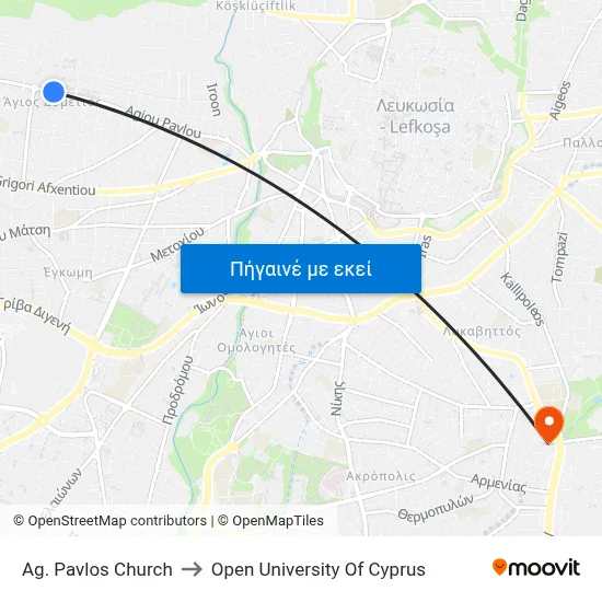 Ag. Pavlos Church to Open University Of Cyprus map