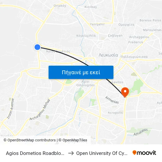 Ag. Dometios Roadblock to Open University Of Cyprus map