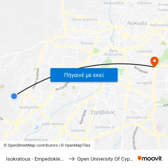 Isokratous - Empedokleous to Open University Of Cyprus map