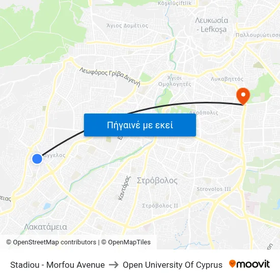 Stadiou - Morfou Avenue to Open University Of Cyprus map