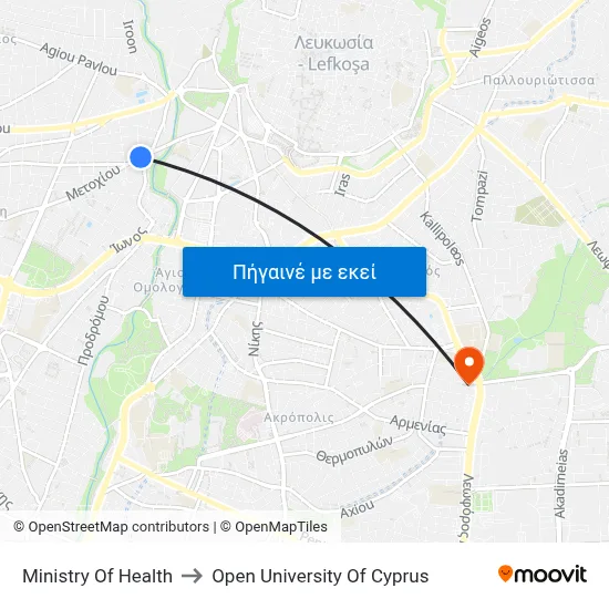 Ministry Of Health to Open University Of Cyprus map