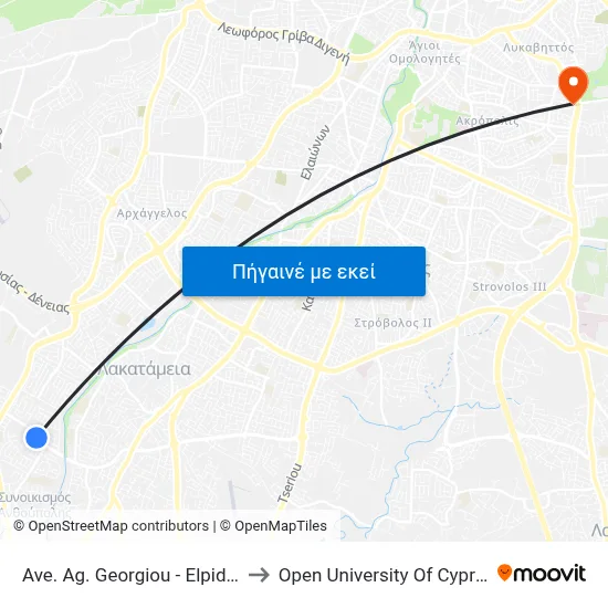 Ave. Ag. Georgiou - Elpidos to Open University Of Cyprus map