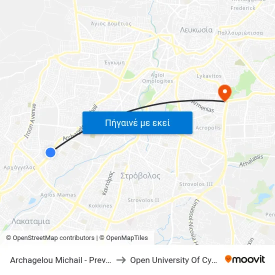 Archagelou Michail - Prevezis to Open University Of Cyprus map