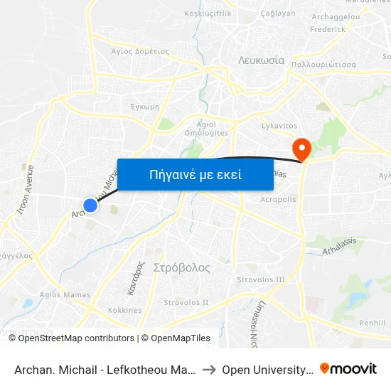 Archan. Michail - Lefkotheou Makariou Stadiou Ave. to Open University Of Cyprus map