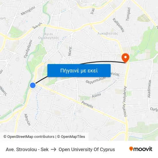 Ave. Strovolou - Sek to Open University Of Cyprus map