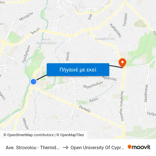 Ave. Strovolou - Themidos to Open University Of Cyprus map