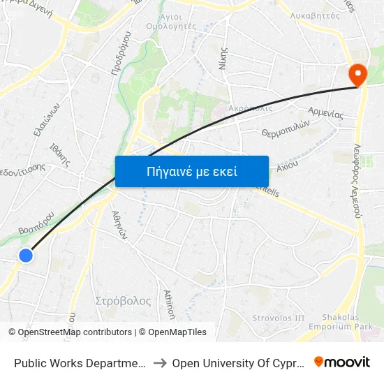 Public Works Department to Open University Of Cyprus map
