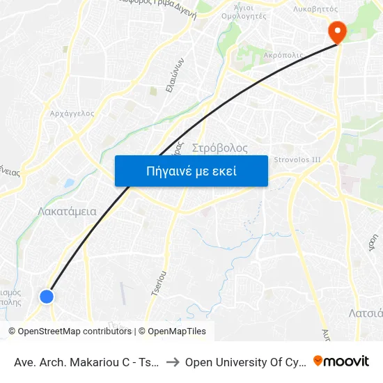 Ave. Arch. Makariou C - Tseriou to Open University Of Cyprus map