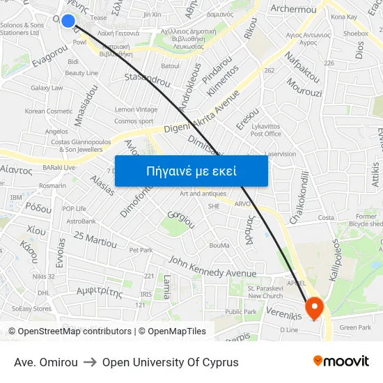 Ave. Omirou to Open University Of Cyprus map