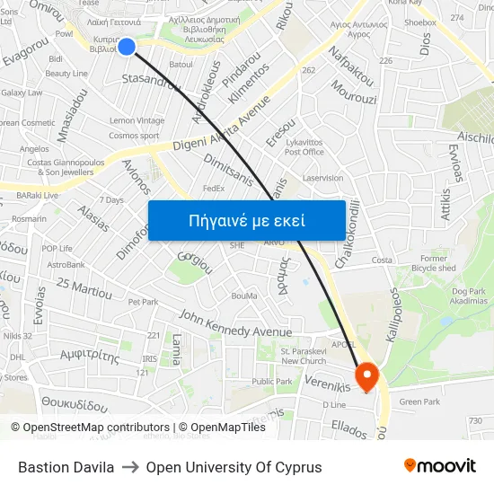 Bastion Davila to Open University Of Cyprus map