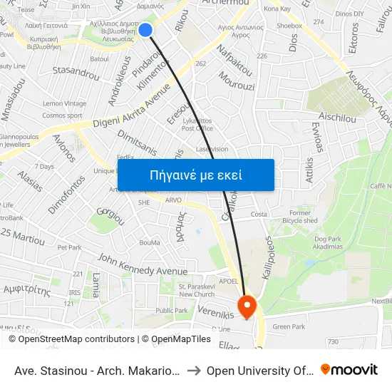 Ave. Stasinou - Arch. Makariou B Square to Open University Of Cyprus map