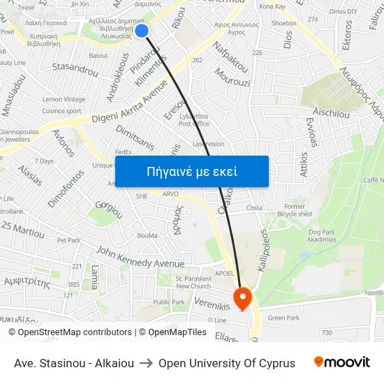 Ave. Stasinou - Alkaiou to Open University Of Cyprus map