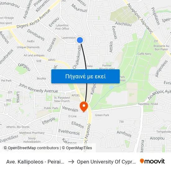 Ave. Kallipoleos - Peiraios to Open University Of Cyprus map