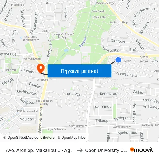 Ave. Archiep. Makariou C - Agamemnonos to Open University Of Cyprus map