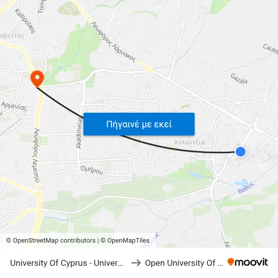 University Of Cyprus - University House to Open University Of Cyprus map