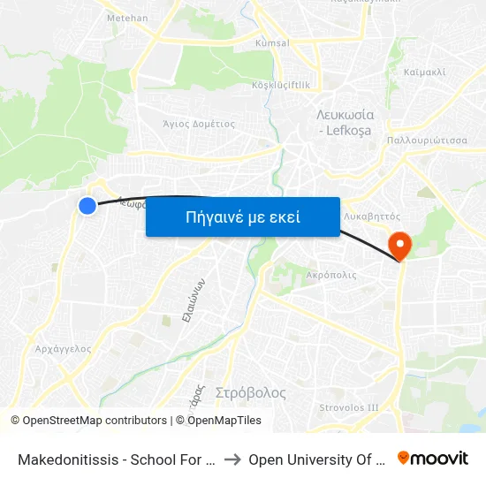 Makedonitissis - School For the Deaf to Open University Of Cyprus map