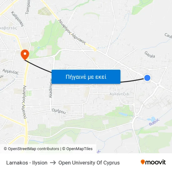 Larnakos - Ilysion to Open University Of Cyprus map