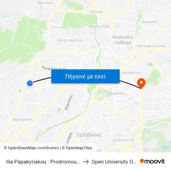 Ilia Papakyriakou - Prodromou Xenofontos to Open University Of Cyprus map