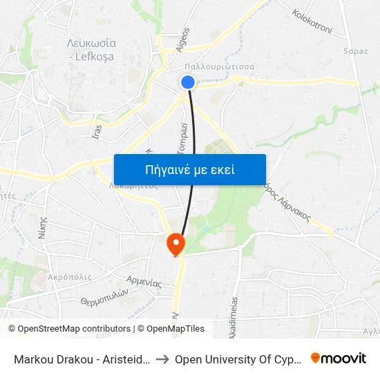 Markou Drakou - Aristeidou to Open University Of Cyprus map