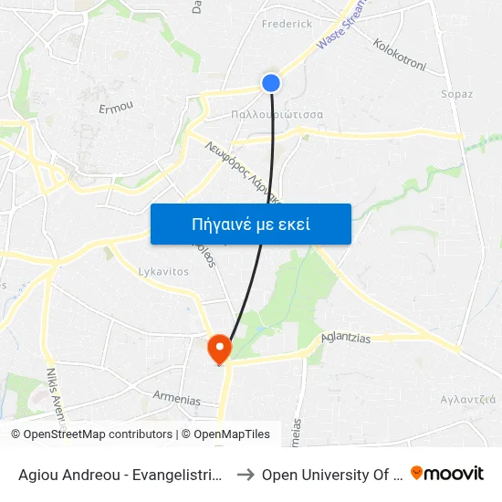 Ag. Andreou - Evangelistria Church to Open University Of Cyprus map
