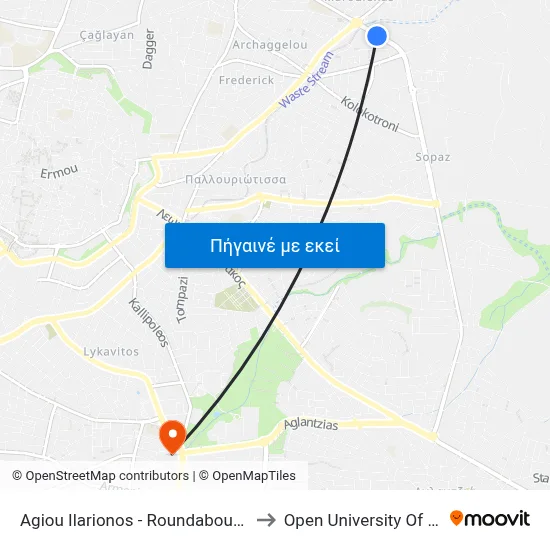 Ag. Ilarionos - Roundabout Sopaz to Open University Of Cyprus map