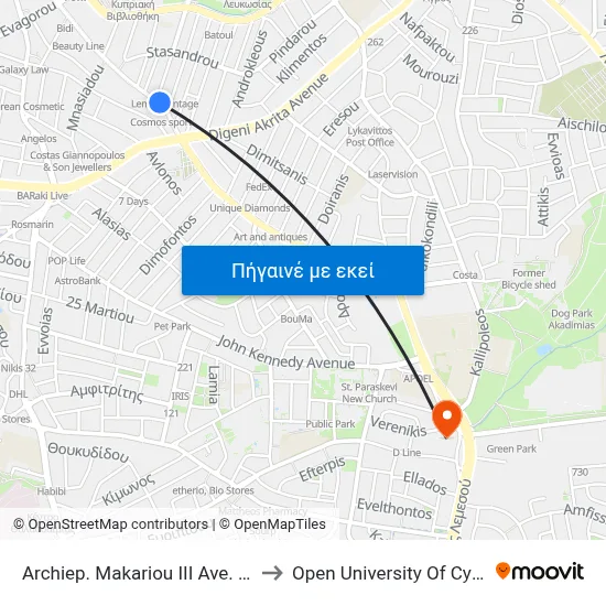 Archiep. Makariou III Ave. - Iras to Open University Of Cyprus map