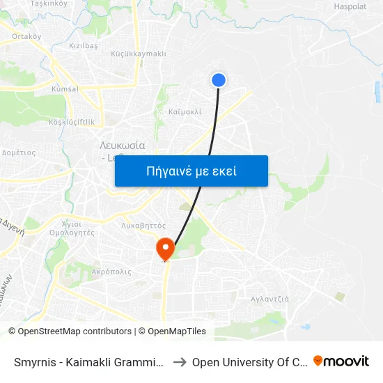 Smyrnis - Kaimakli Grammiko Park to Open University Of Cyprus map