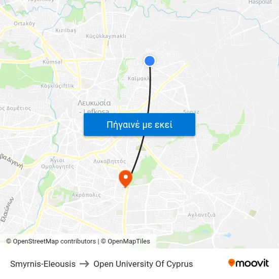 Smyrnis-Eleousis to Open University Of Cyprus map