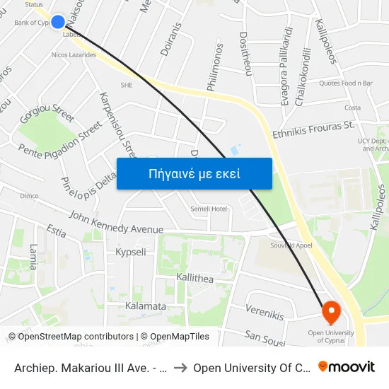Archiep. Makariou III Ave. - Naxou to Open University Of Cyprus map