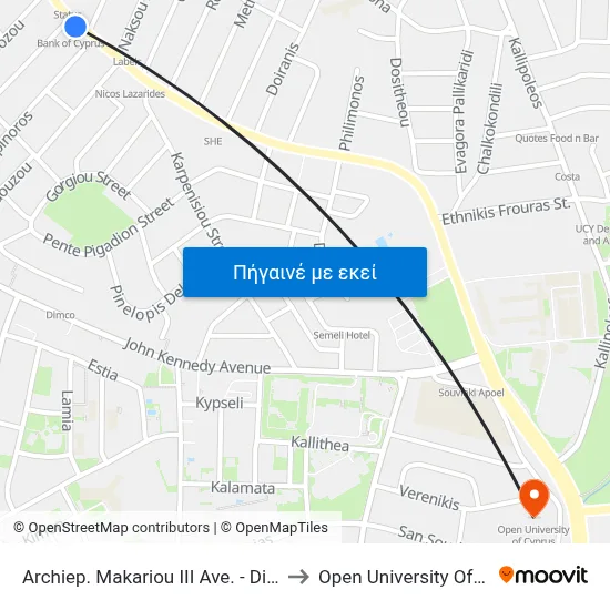 Archiep. Makariou III Ave. - Dimofontos to Open University Of Cyprus map