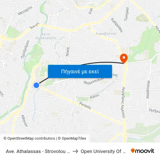 Ave. Athalassas - Strovolou Avenue to Open University Of Cyprus map