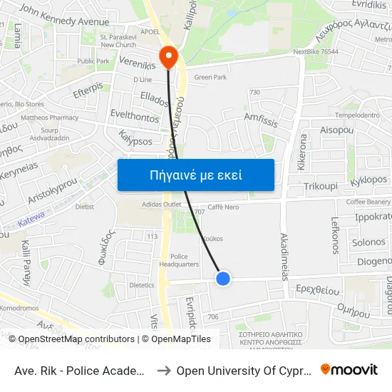 Ave. Rik - Police Academy to Open University Of Cyprus map