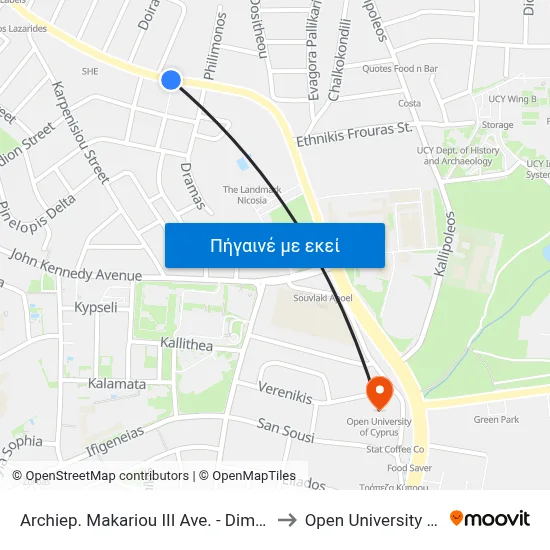 Archiep. Makariou III Ave. - Dimitriou Papanikoli to Open University Of Cyprus map
