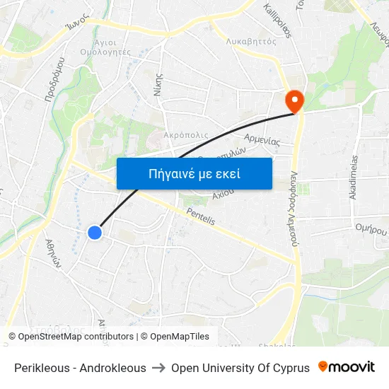 Perikleous - Androkleous to Open University Of Cyprus map