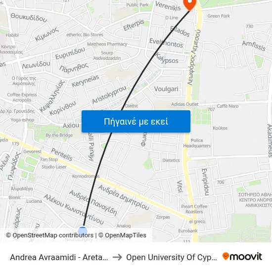 Andrea Avraamidi - Aretaeio to Open University Of Cyprus map