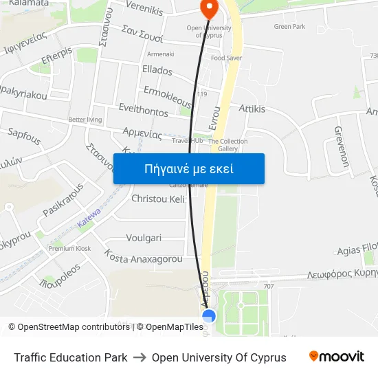 Traffic Education Park to Open University Of Cyprus map