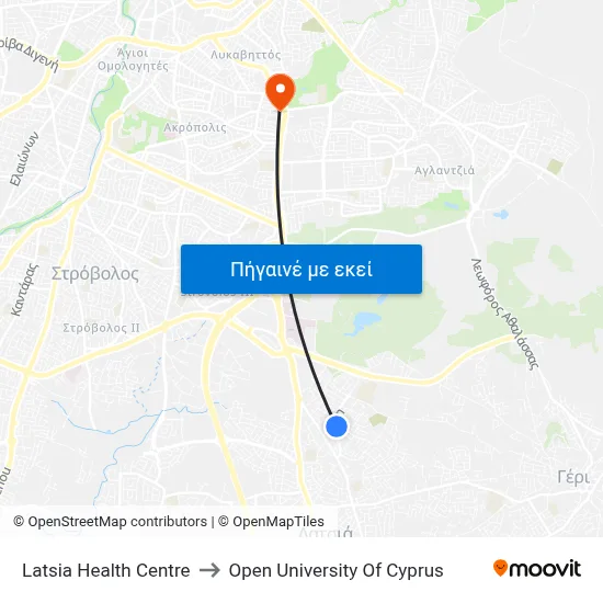 Latsia Health Centre to Open University Of Cyprus map