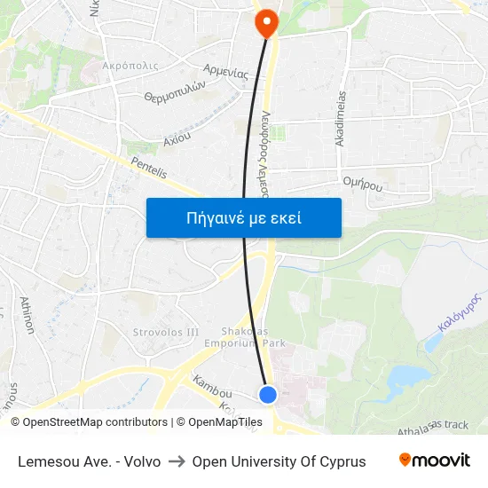 Lemesou Ave. - Volvo to Open University Of Cyprus map