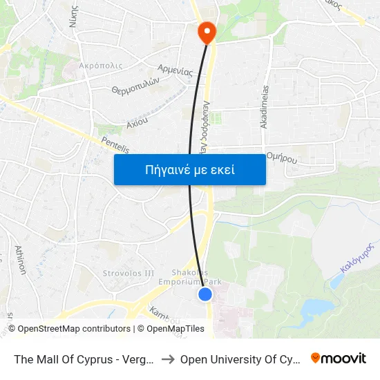 The Mall Of Cyprus - Verginas to Open University Of Cyprus map