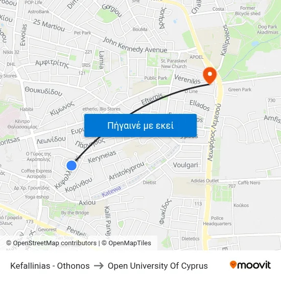 Kefallinias - Othonos to Open University Of Cyprus map