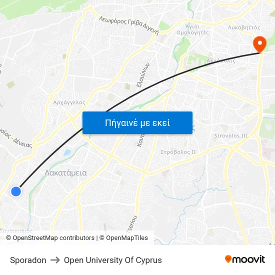 Sporadon to Open University Of Cyprus map