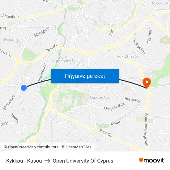 Kykkou - Kasou to Open University Of Cyprus map