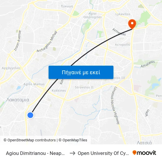 Ag. Dimitrianou - Neapoleos to Open University Of Cyprus map