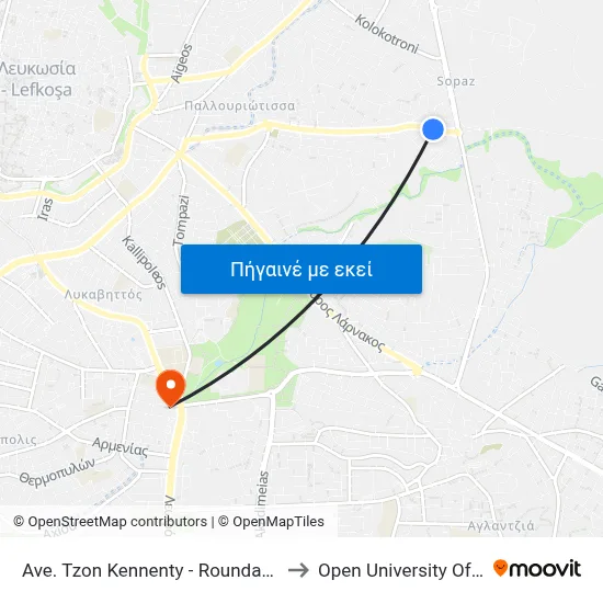Ave. Tzon Kennenty - Roundabout Sopaz to Open University Of Cyprus map
