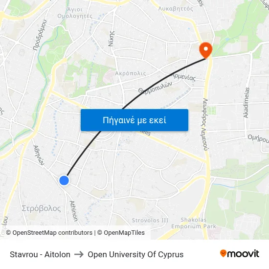 Stavrou - Aitolon to Open University Of Cyprus map