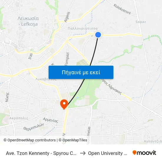 Ave. Tzon Kennenty - Spyrou Chatzigiakoumi to Open University Of Cyprus map